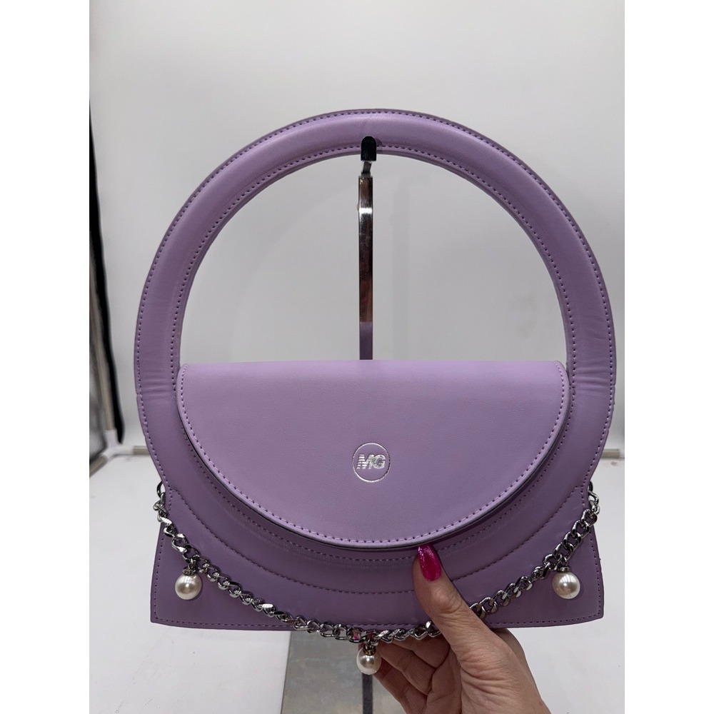 MG Purple Circular Handle Handbag with Pearl Chain Detail Lilac Evening Bag - Picture 5 of 11